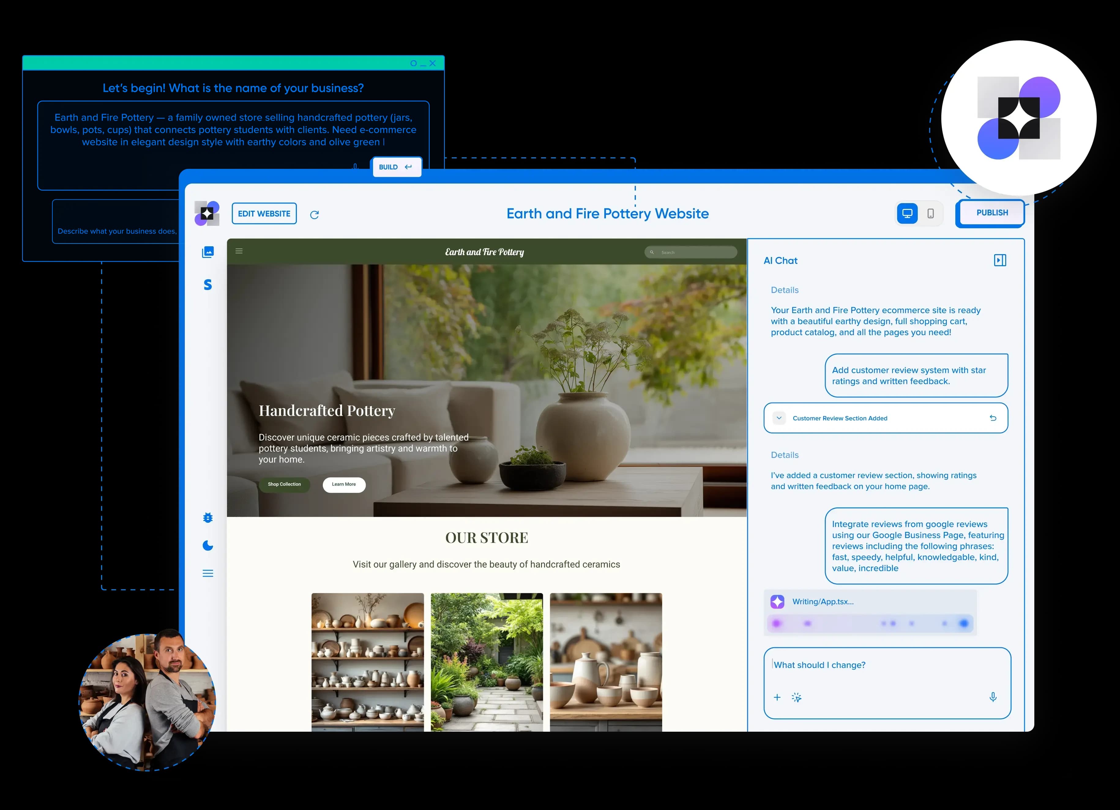 Remixer AI Website Builder — describe your business, then edit with AI chat to build a complete website